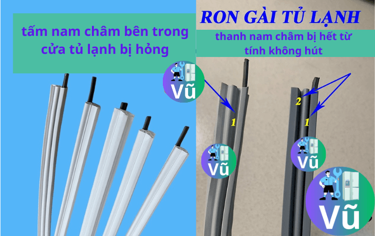 thanh nam châm bên trong gioăng tủ lạnh sharp bị hết từ tính không hút